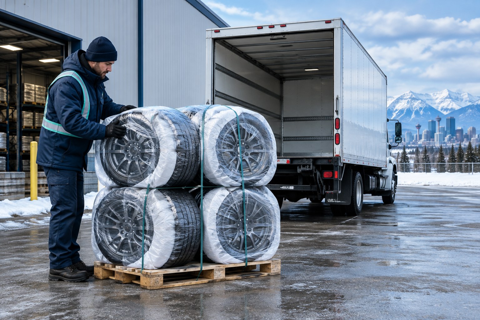 Shipping Tires and Rims in Alberta illustration for WTM Logistics.