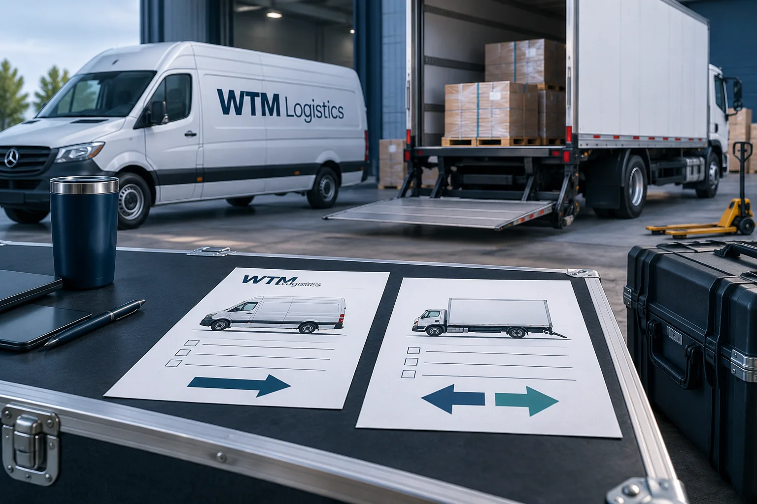 Separate one-way and two-way shipment planning sheets beside a WTM enclosed van.